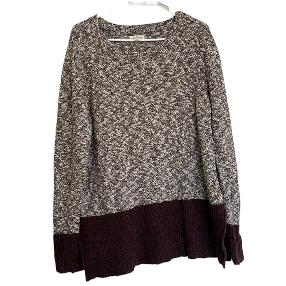 LL Bean Signature Linen Blend Crew Neck Sweater Purple Color Block Size L